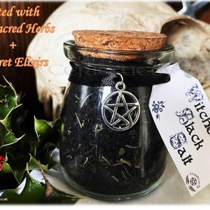 Ceridwela Witch Black Salt™ 110g Potion Jar with Cork Stopper Reversal Magic Samhain Witch  Altar tool Powerful Curse-breaking Wicca Spell