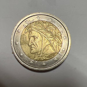 Rare Coin, 2 Euro Coin 2002 Italy Dante, 2002 Italy, Italian 2002 Euro Coin, Collectible Gift
