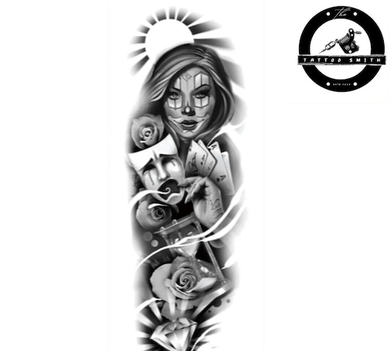 Macabre Carnival Temporary Tattoo - Mask, Cards, Diamond