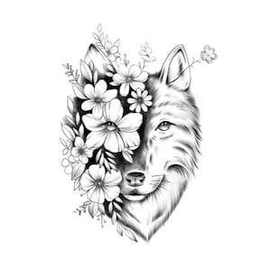 Wild Bloom - Wolf and Flowers Temporary Tattoo
