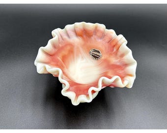 Kanawha Glass Vintage Compote Bowl — Slag Glass, Ruffled Hobnail Pedestal Dish