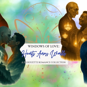 Corações Através dos Mundos – Adesivos de Silhueta de Casal Masculino LGBTQ+ | Clipart de Romance com Dupla Exposição | Arte Digital de Amor Gay PNG