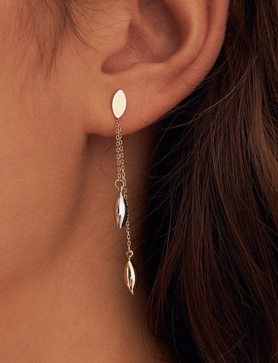 14K Solid Gold Drop Earrings for Women Dainty Dangle Station Earrings Long Chain Earrings 14K