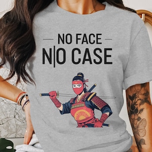 Magliette "No Face No Case", maglietta grafica "Mysterious Ninja Warrior", abbigliamento con spade da samurai, idea regalo per la cultura giapponese, streetwear alla moda