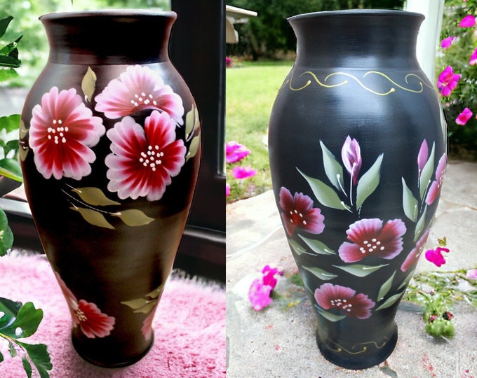Large Handmade Ceramic Vase, Hand-Painted Pansy, Gift for Her, Birthday, Spring Home Decor, Flower Design, Flower Vase, Holiday Gift,Pottery