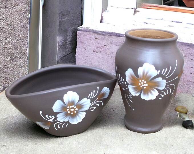 Brown Vase, Decorative Bowl, Ceramic Gift Set, Handmade Vases, Ceramic vases, Gifts for mom, Flower vases, Pottery Vases, Spring Home Decor