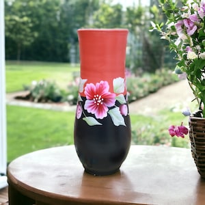 Large Painted Vase, 15in Handmade Ceramic Vase, Tall Pottery Vase, Flower vase, Large Vase, New home gift, Spring Decor, Unique Gift for mom