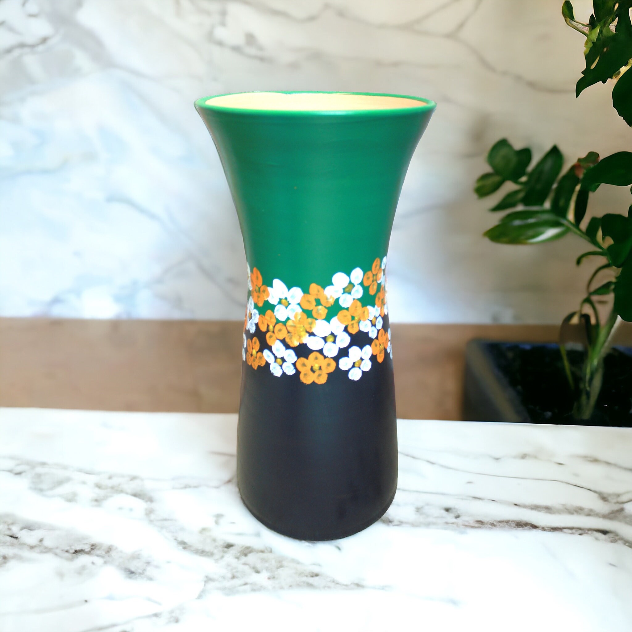Handmade Green Daisy Ceramic Vase: Handpainted Floral Decor - Etsy