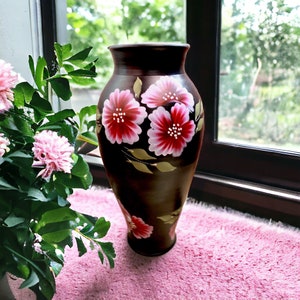 Large Handmade Ceramic Vase, Painted Vase, Gift for Her, Spring Home Decor, Flower Design, Tall Flower Vase, Housewarming Gift, Pottery Vase