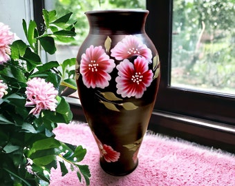 Hand-Painted Ceramic Vase: Tall Floral Bouquet Vase, Spring Decor