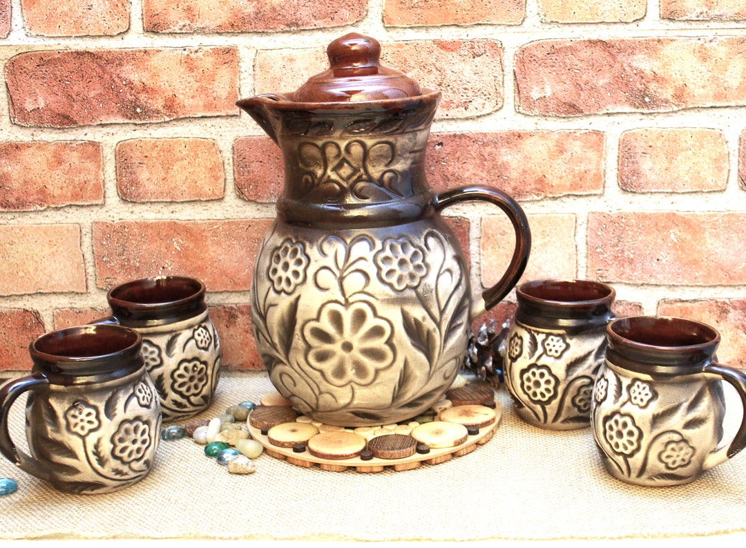Handmade Ceramic Teapot and Cups Set, Handmade Mugs, Unique Gift for