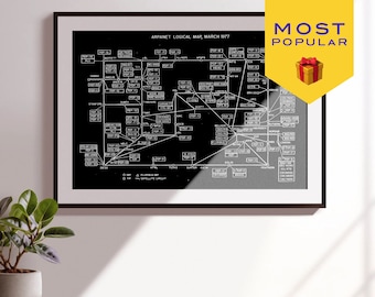 Map of the Whole Internet 1977 ARPANET Digital Download (Black and White) - Internet History Art Gift - Vintage Computer Network Blueprint