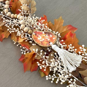 Decoupaged Oyster Shell Garland: Gold Autumn Decor with Ivory Tassels