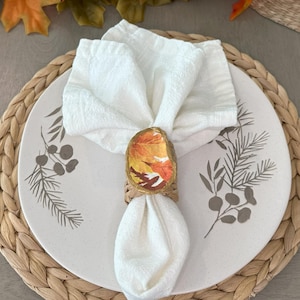 Decoupaged Oyster Shell Napkin Rings: Gold Autumn Decor, Set of 4