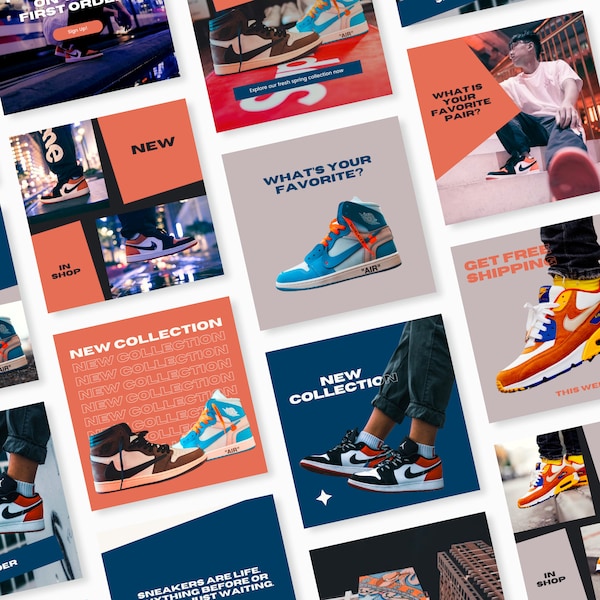 Bearbeitbare Canva Social Media Posts für Sneaker Lookbook IG Posts und Stories