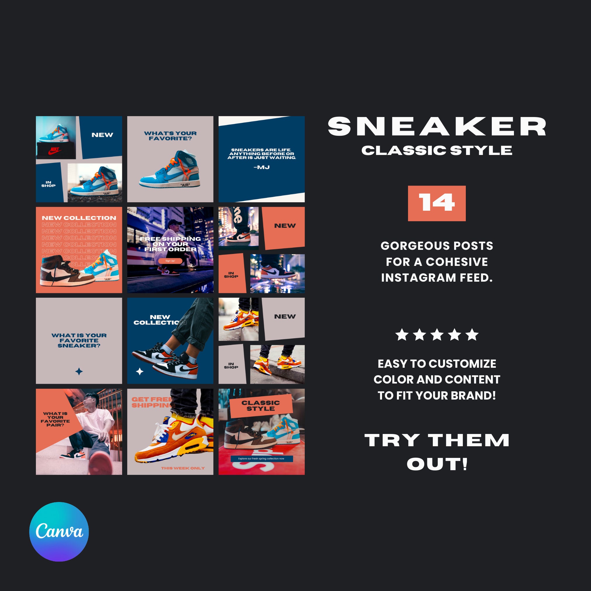 Editable Canva Social Media Posts for Sneaker Lookbook IG Posts and ...