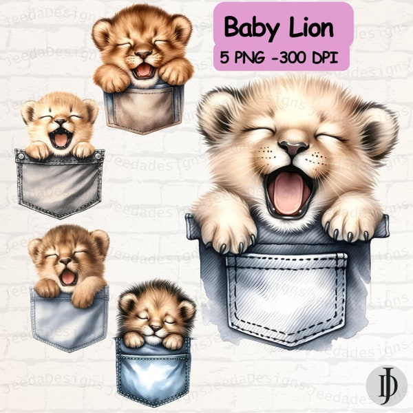 Baby Lion Clipart PNG, Funny Cartoon Animals, Watercolor cartoons Clipart, Transparent background, Commercial use, Instant download.