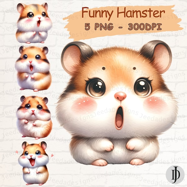 Funny Hamster animal Clipart PNG, Watercolor cartoons Clipart, Funny Animals , Baby Shower, Instant Download, illustration,Decorative.