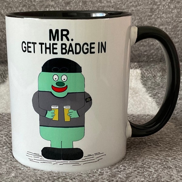 Mr Men Mug Mr Get The Badge In Coffee Mug Gift Personalised Football Firm Fan Christmas Birthday Present