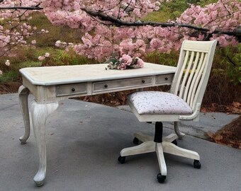 Wood Vanity/ Office desk with adjustable upholstered seat