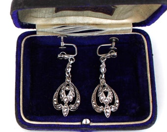 Art Deco silver and marcasite screw back earrings Sweden