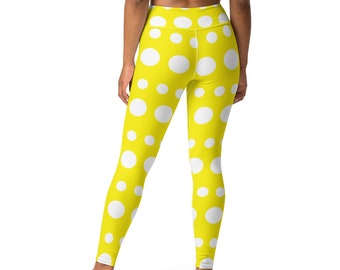 Polka Dot Yoga Leggings, Womens yoga legging, yellow polka dot leggings