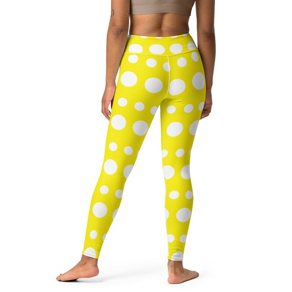 Polka Dot Yoga Leggings, Womens yoga legging, yellow polka dot leggings