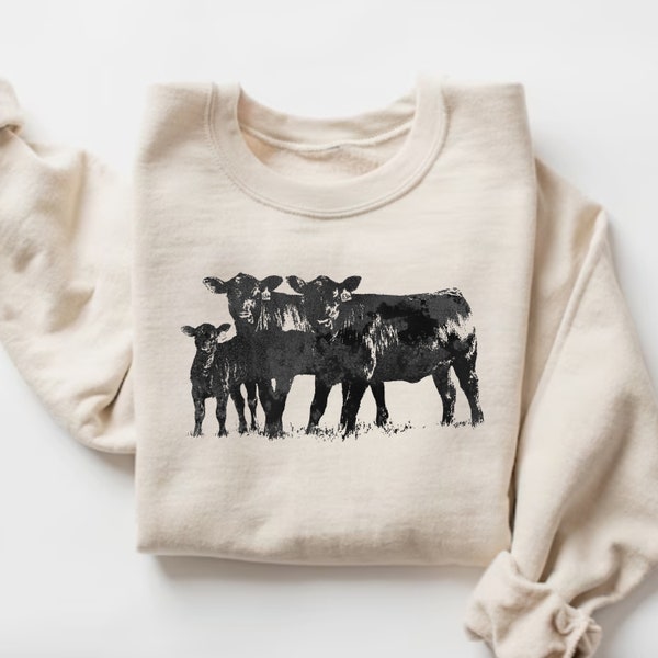 Cow Sweatshirt, Cow Shirt, Western Crewneck Comfort Sweatshirt Cottagecore Clothing Cow Sweater, Comfort Western Wear Gifts for Cow Lovers