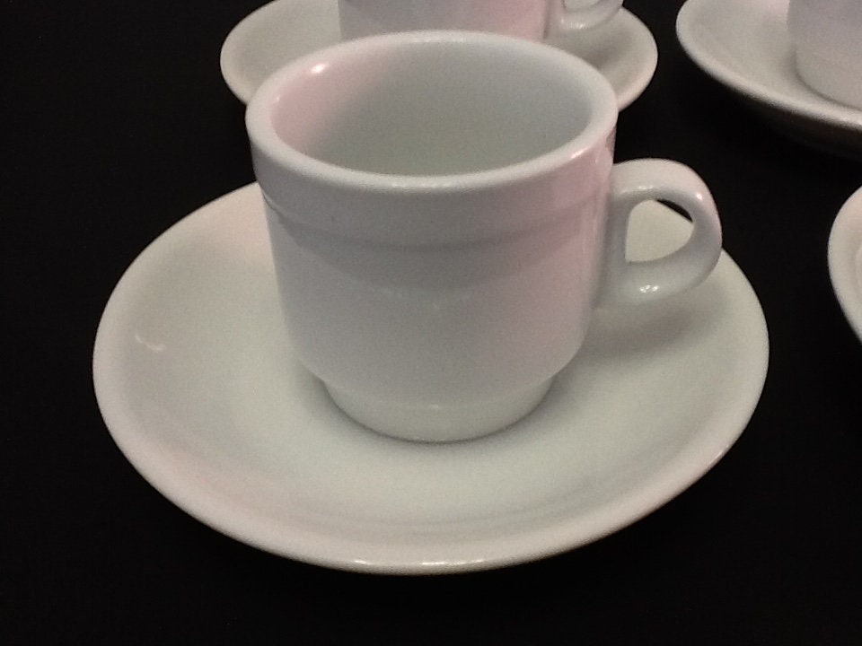 12 Pc White Espresso Cup Set 2.5 Oz Cups 6 Cups 6 Saucers CH9 Porcelain ...