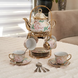Gold Porcelain Tea Set 20 Pc With 3oz Cups, Stainless Steel Spoons - Etsy