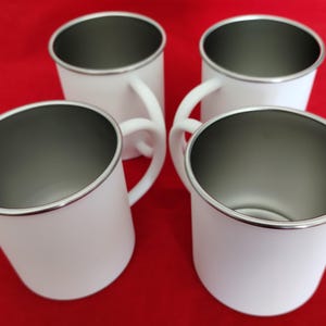 4 Brand New 12 0z Matte White Stainless Steel Coffee Tea Drinking Cup Mug Gift Set Indoor Outdoor Camping Picnic