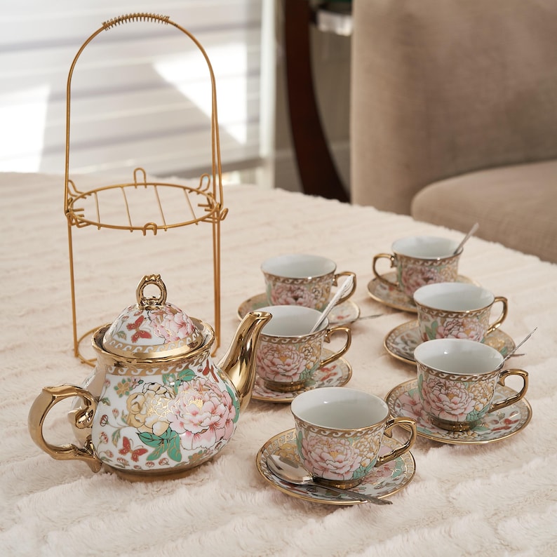 Gold Rack Only - Tea Set Rack or Cup & Saucer Rack Display Storage Rack ...