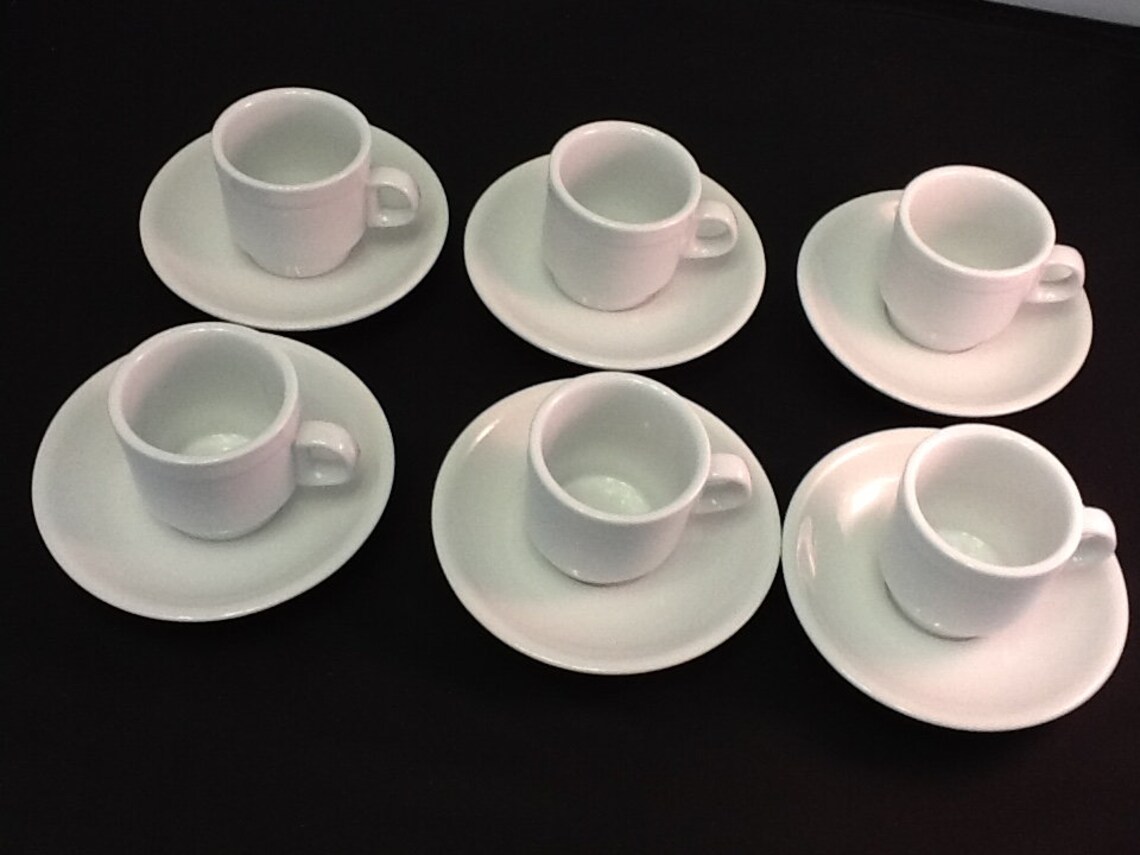 12 Pc White Espresso Cup Set 2.5 Oz Cups 6 Cups 6 Saucers CH9 Porcelain ...