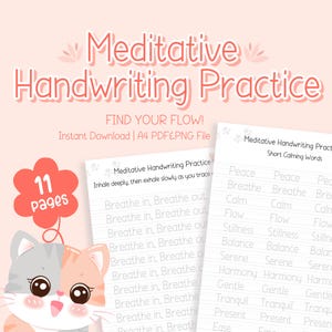 Handwriting Practice Sheet, Printable Handwriting Worksheet, Alphabet Writing, Letter Tracing Hand Lettering Workbook Meditative Handwriting