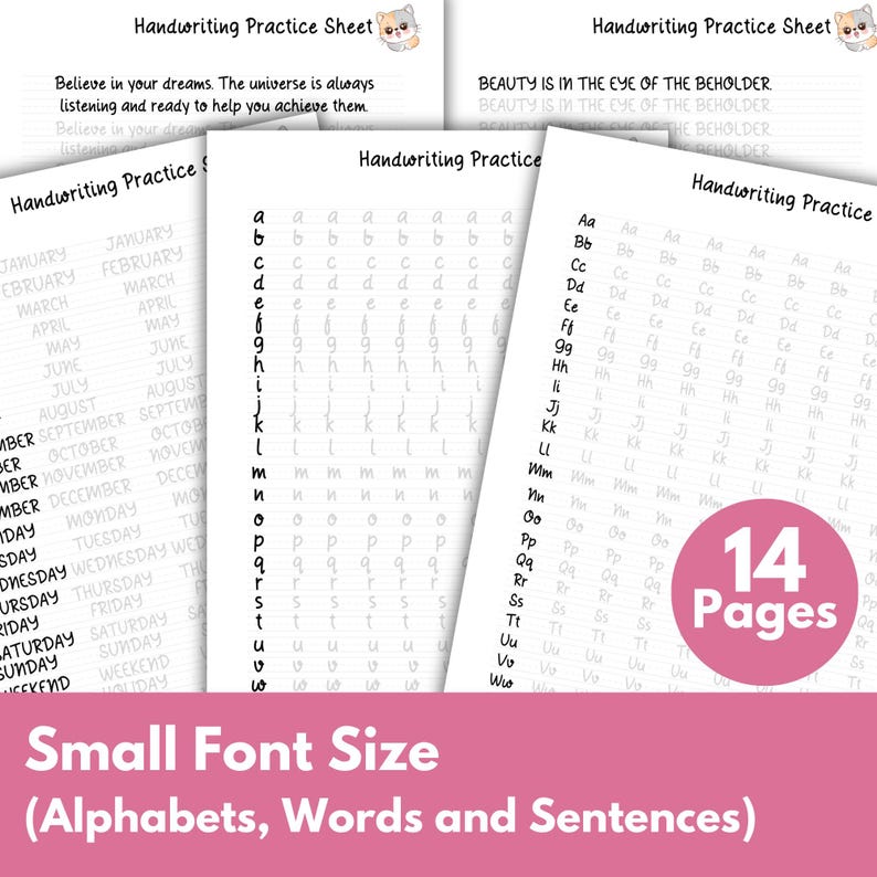 Handwriting Practice Sheets, Printable Handwriting Worksheets, Alphabet