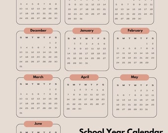 2023-2024 School Year Calendar Digital Download