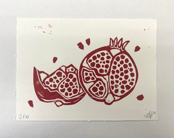 Pomegranate linocut print