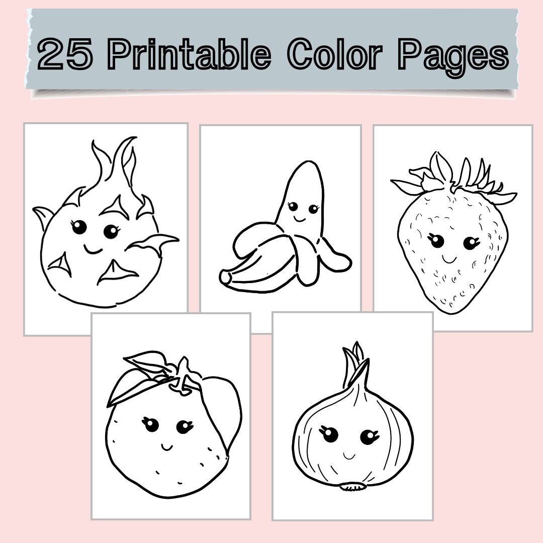 25 Printable Coloring Pages of Fruit - Etsy