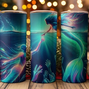 3D Mystical Mermaids 20ozs Skinny tumbler Wrap designs Sublimation, Tumbler PNG Instant Digital Download Straight & Tapered