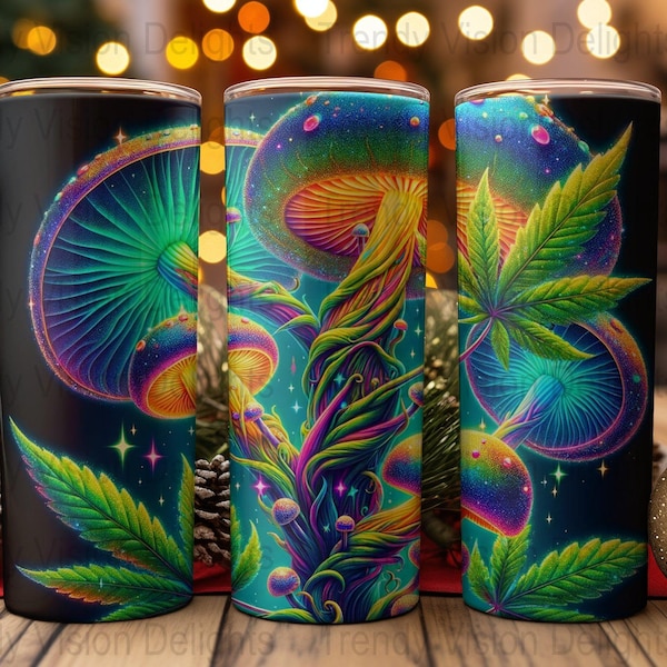 Psychedelic Marijuana and the Beanstalk 20ozs Skinny tumbler Wrap designs Sublimation,PNG Instant Digital Download Straight & Tapered
