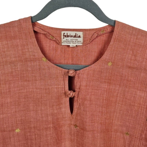 Fabindia Orange Cotton Tunic Dress Side Slits Emb… - image 2