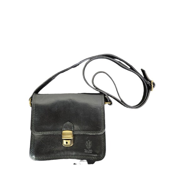 VTG Black Leather Crossbody Bag Made in Florence … - image 1