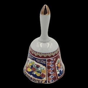 Vintage Porcelain Bell With Oriental Flower Pattern Made in Japan Wavy Edge