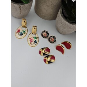 Vintage Lot Of 80s Clip On Fashion Earrings 4 Pairs Goldtone