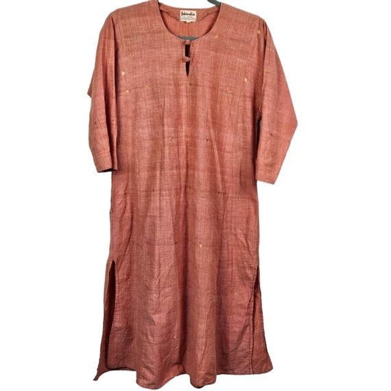 Fabindia Orange Cotton Tunic Dress Side Slits Emb… - image 1