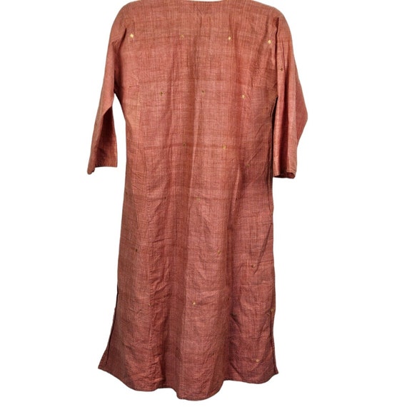 Fabindia Orange Cotton Tunic Dress Side Slits Emb… - image 3