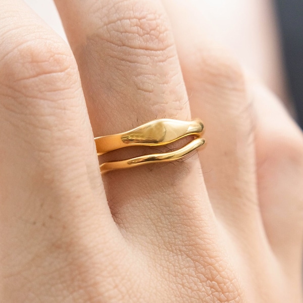 18K Gold Filled Irregular Ring Set | Gold Textured Ring | Gold Stackable Ring | Asymmetric Rings | Rings For Women