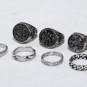 Stainless Steel Signet Rings - Rings for men - Set of rings -Mens Silver Rings -Silver Streetwear Jewellery - Unisex Rings - Abalone Shell