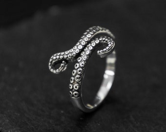 Squid Ring, Ocean Ring, Punk Ring，Adjustable Ring,Cthulhu Ring,Sterling Silver Octopus Tentacle