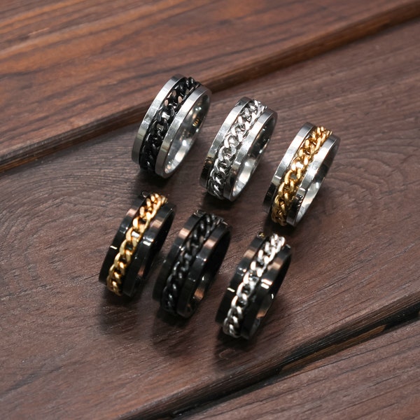 Chain Spinner Ring - Fidget Spinner - Stainless Steel - Black / Silver / Blue / Gold - Black Friday